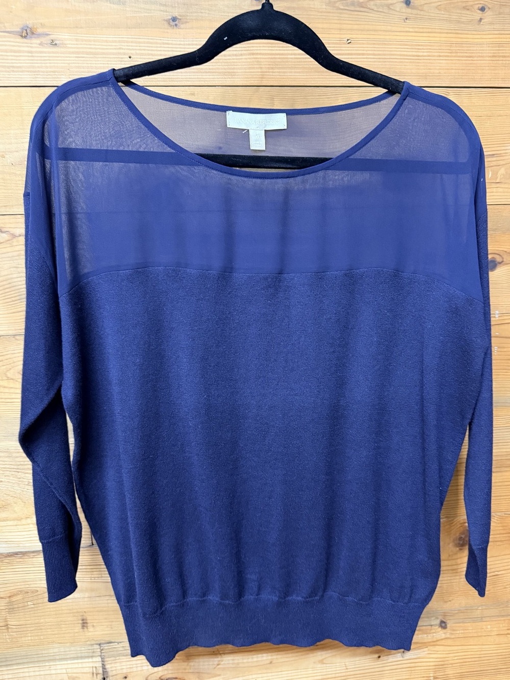 Banana Republic Cygnet Sheer Boat Sheer Panel Long Sleeve Top in Blue Size